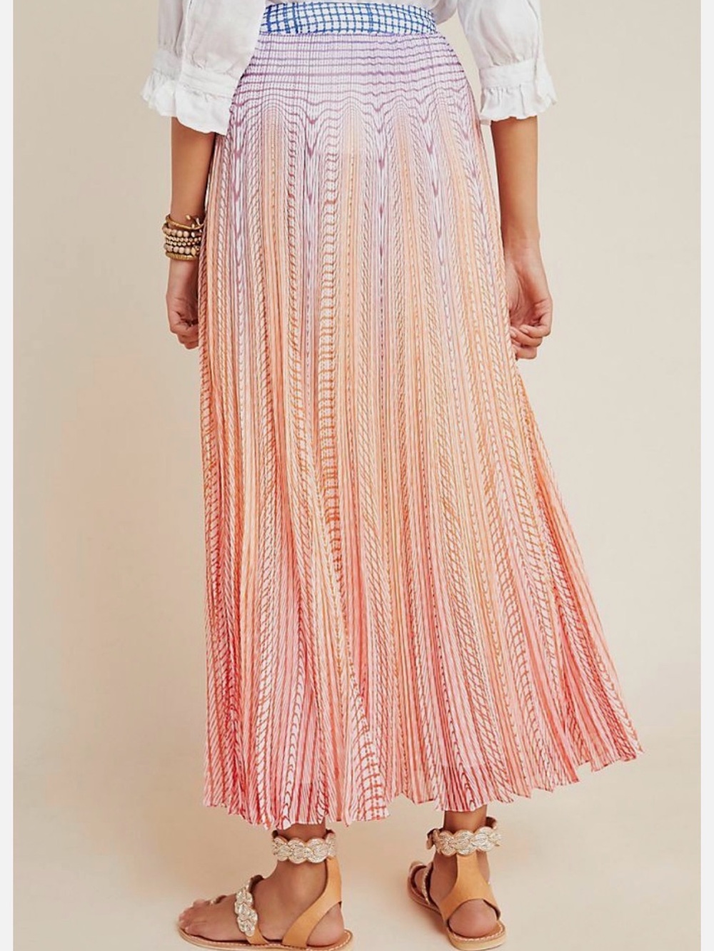Anthropologie Pleated Ombre Maxi Skirt in Pink and Peach